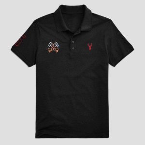 MEN'S DEER & FLAGS EMBROIDERED POLO SHIRT